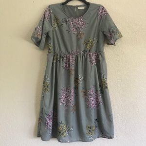 Roolee Floral Cinch Waist Midi Babydoll Dress